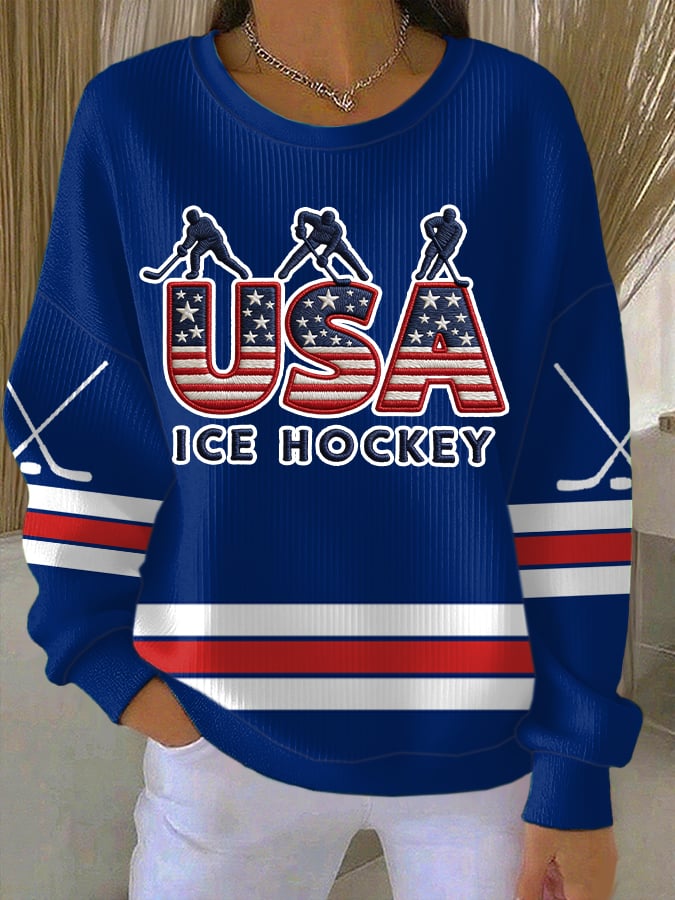 Women's Retro USA Ice Hockey Print Sweatshirt