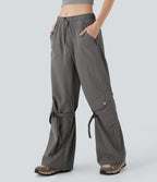 Mid Rise Belted Wide Leg Hiking Cargo Pants with Pockets