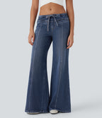 FlexTM Low Rise Drawstring Washed Casual Baggy Jeans with Pockets