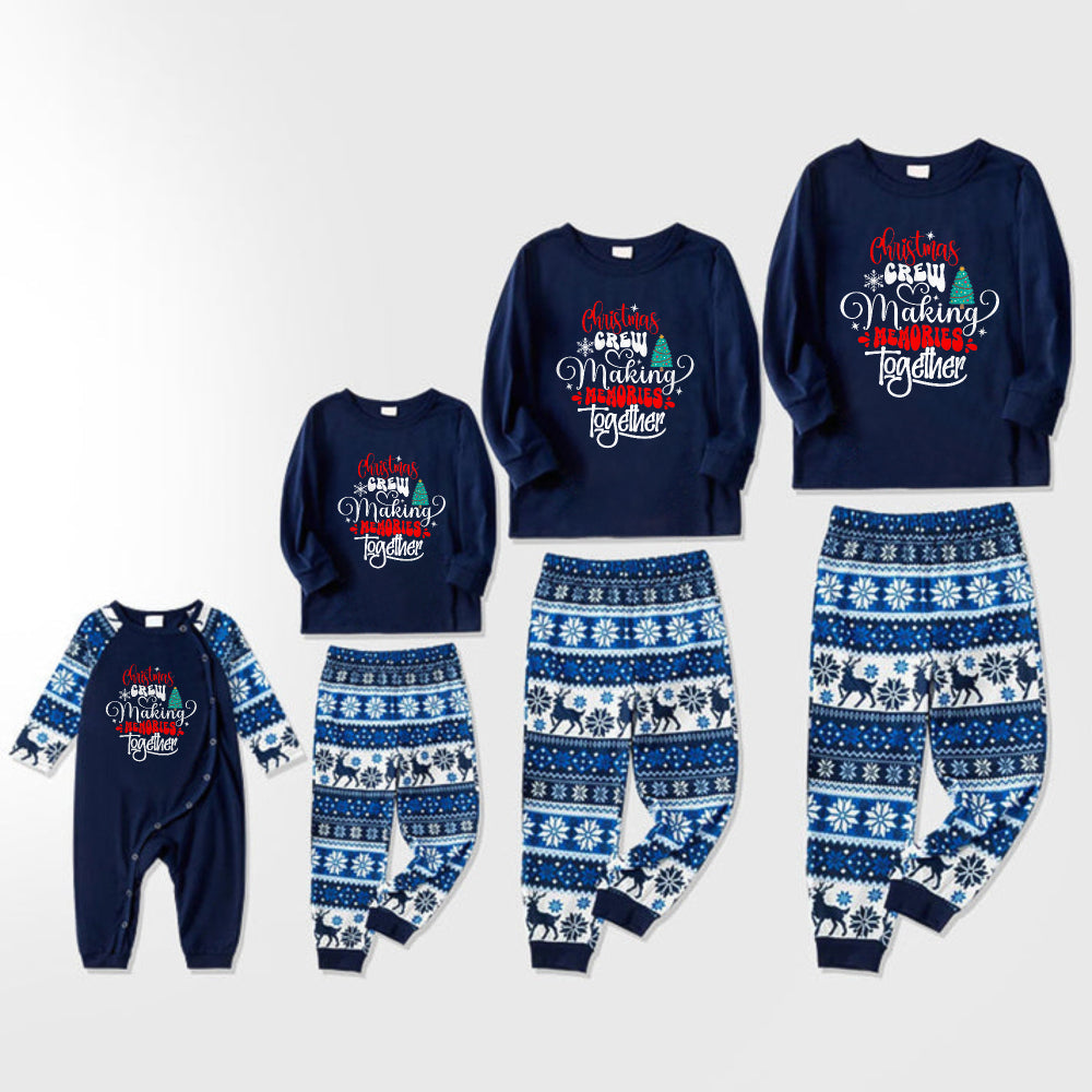 Joyful Blue Christmas Pajamas Set With Family Slogan Designs