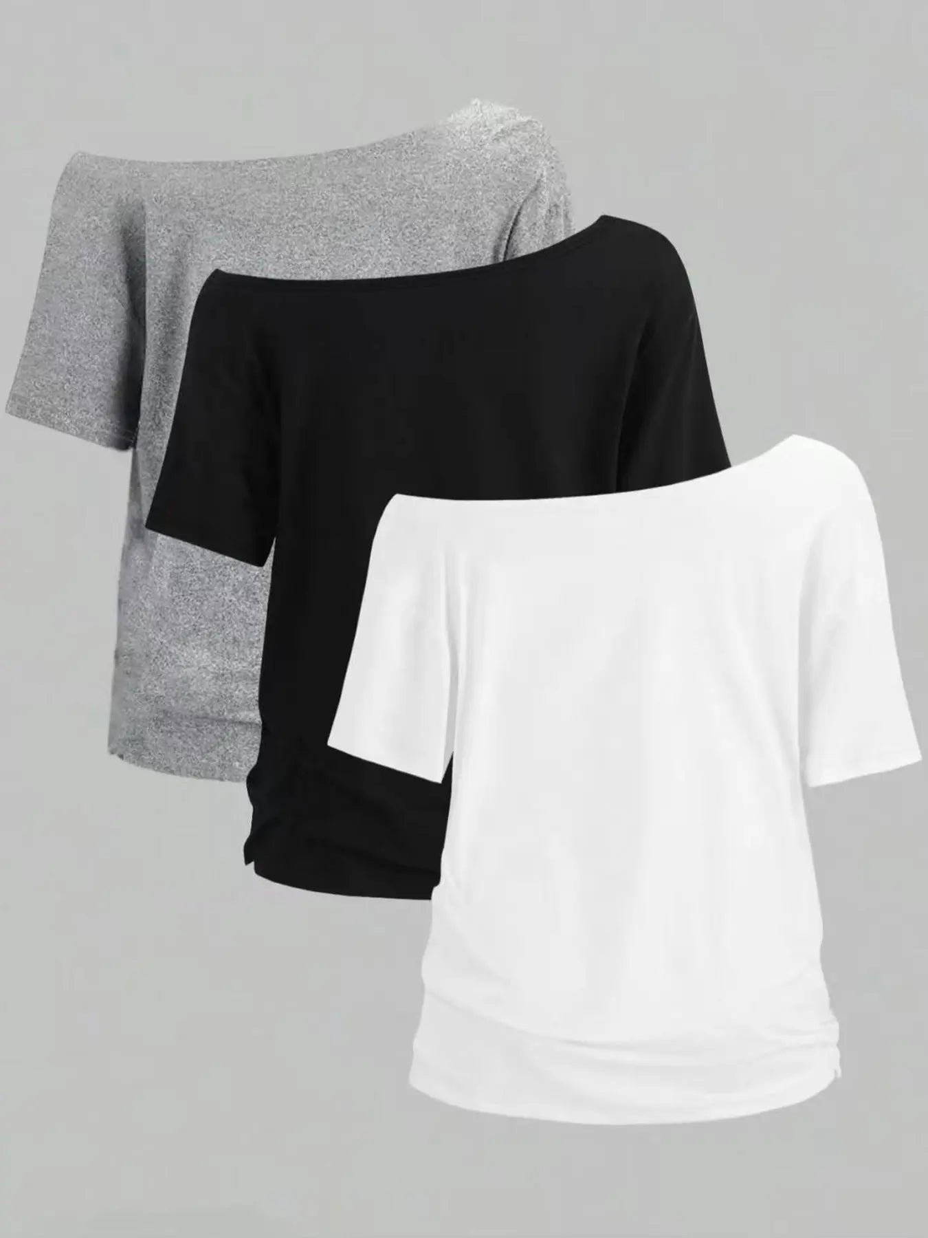 Women's Plus Size 3-Pack One-Shoulder Loose Fit Short Sleeve T-Shirts, Casual Solid Color Basic Tops, Comfortable and Stylish Tees