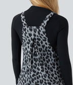 Leopard Print Waffle Casual Overalls with Pockets
