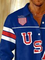 Retro Men's Usa Ice Hockey Print Knitted Tops