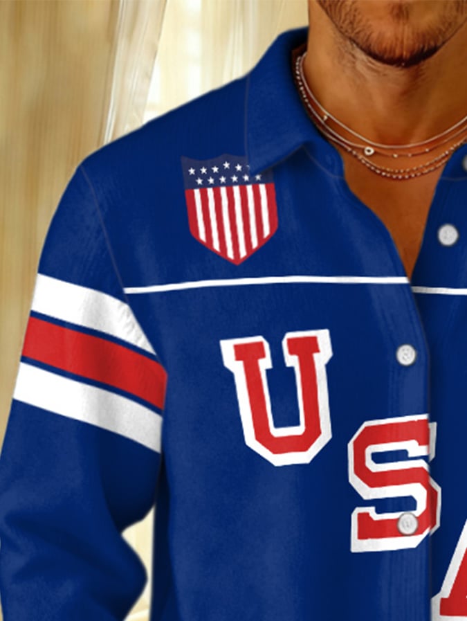 Retro Men's Usa Ice Hockey Print Knitted Tops