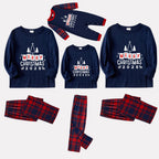 Christmas Family Matching Pajamas-Navy & Red Plaid Pjs Set with "Merry Christmas" Print