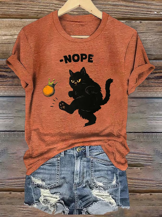 🔥Buy 3 Get 15% Off🔥Women's Retro No Kings In America Cat Crown Nope Print Short Sleeve T-Shirt
