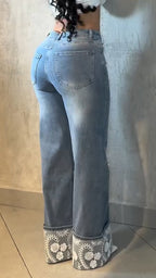 Womens Printed Wash Water Spliced casual Jeans