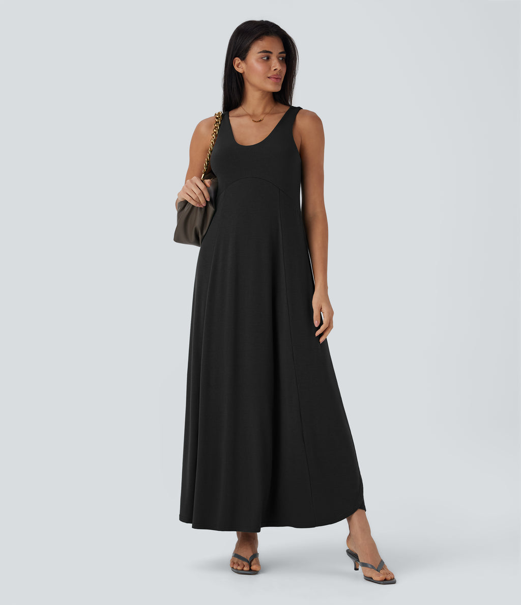 U Neck Flowy Maxi Casual Tank Dress