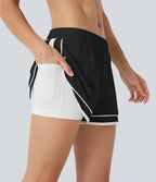 Low Rise Color Block Curved Hem 2-in-1 Cool Touch Quick Dry Running Shorts with Pocket