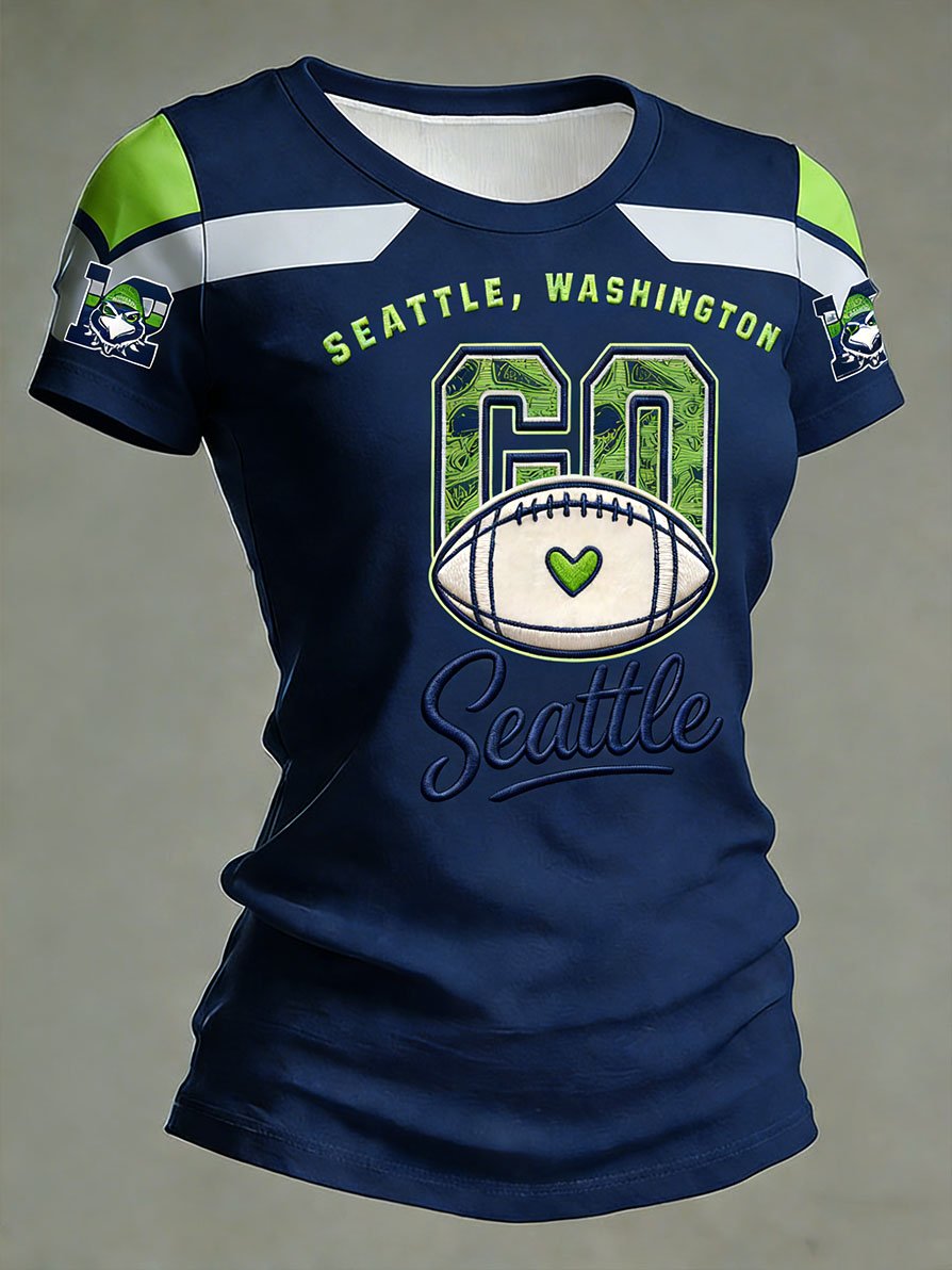 Women's Fashion Seattle Football Fan Crew Neck T-Shirt