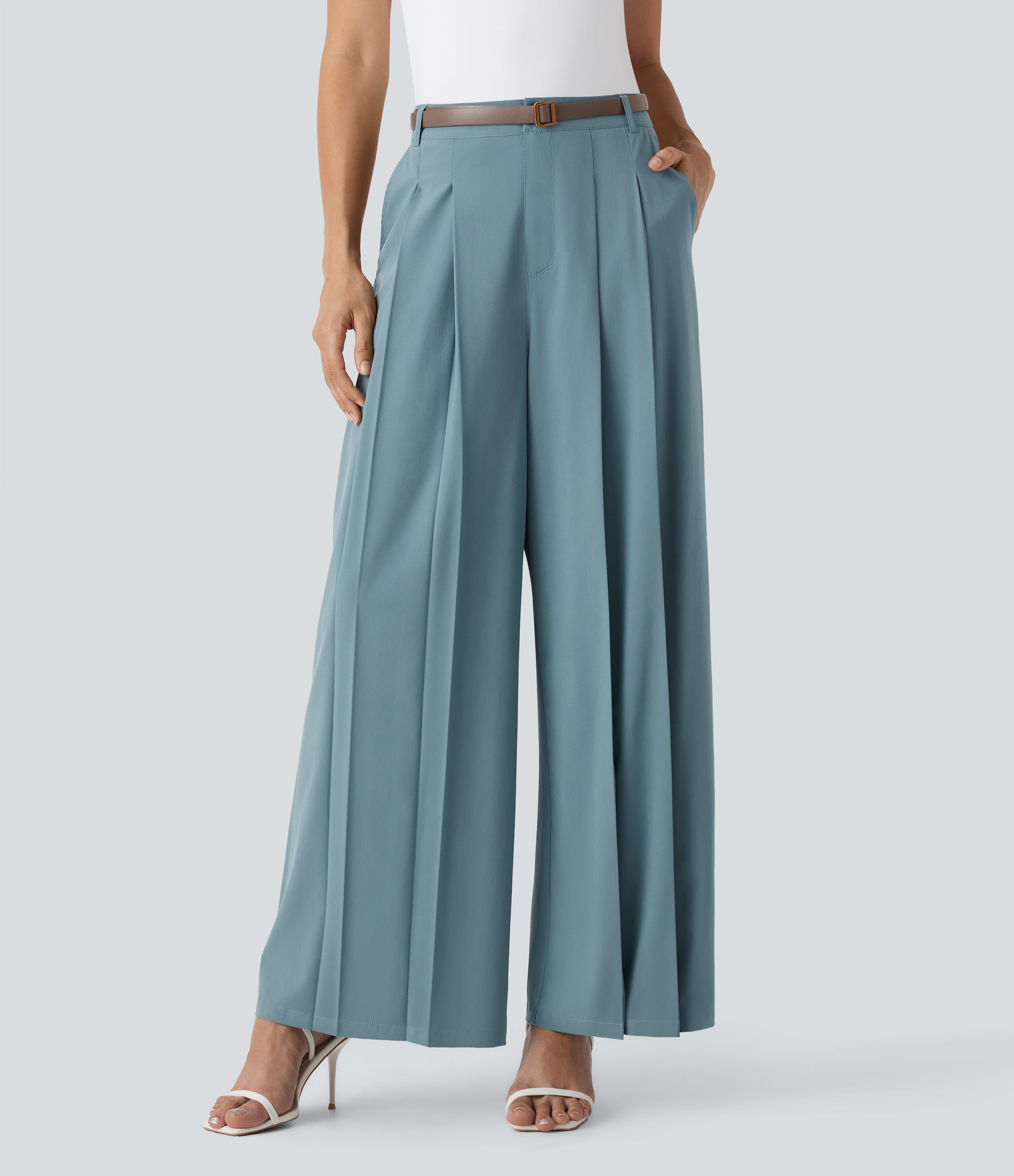 BreezefulTM Mid Rise Wide Leg Quick Dry Work Pants with Pockets