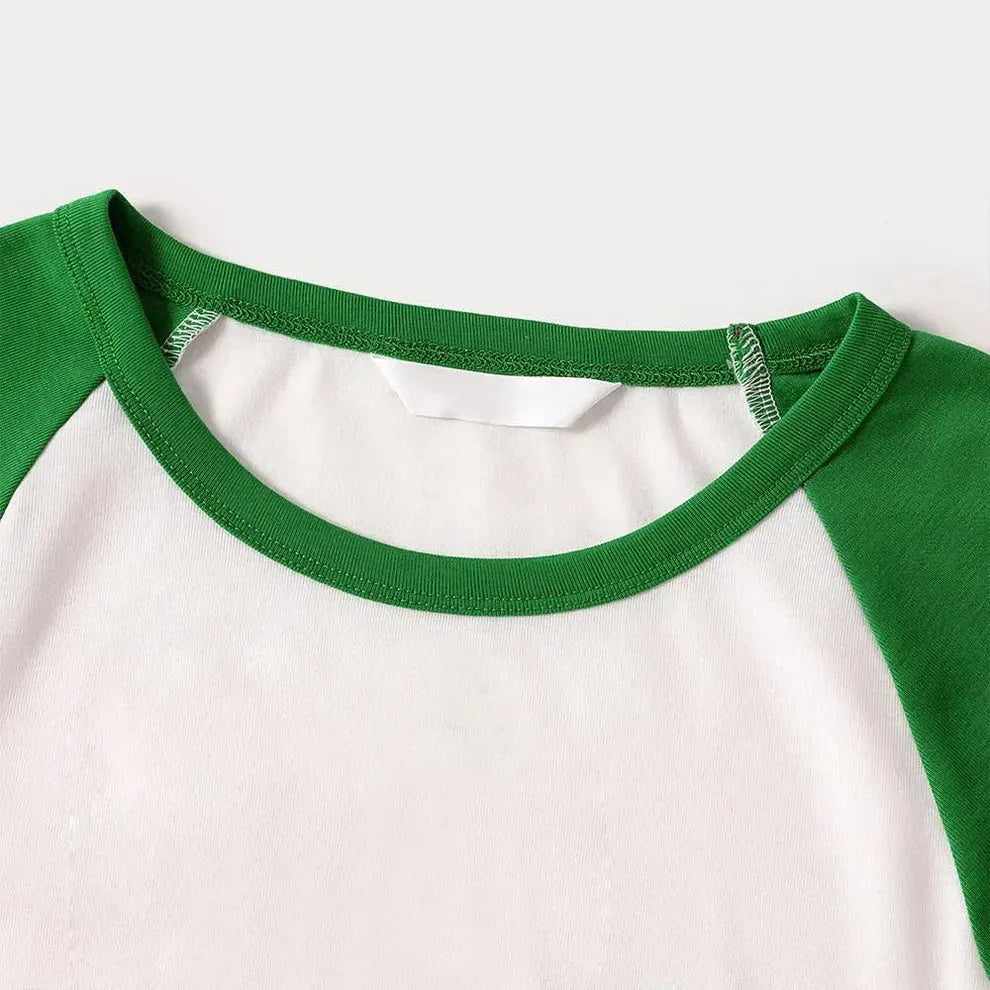 Green Raglan Top Green Plaid Christmas Pajamas Set With Cute Gnome Print
