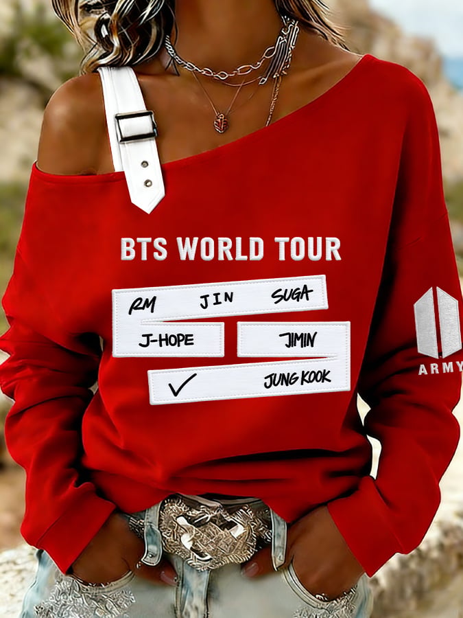 Women's Retro Leisure  Print Off-The-Shoulder Sweatshirt
