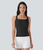 SoftlyZeroTM Airy Square Neck Cropped Cool Touch Running Tank Top-Longer Length-UPF50+