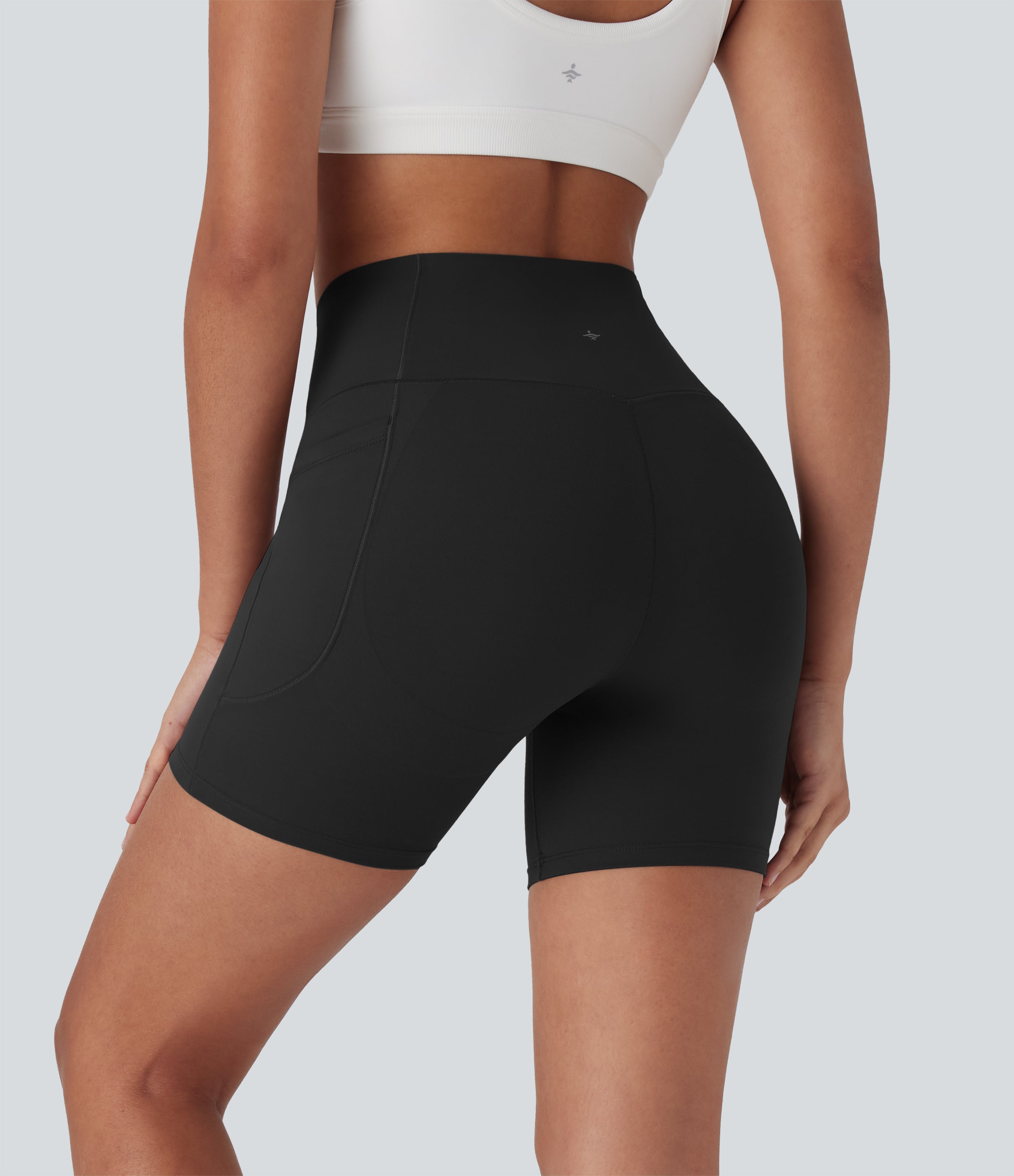 UltraSculptTM High Waisted Crossover Tummy Control Butt Lifting Yoga Biker Shorts 5'' with Pockets
