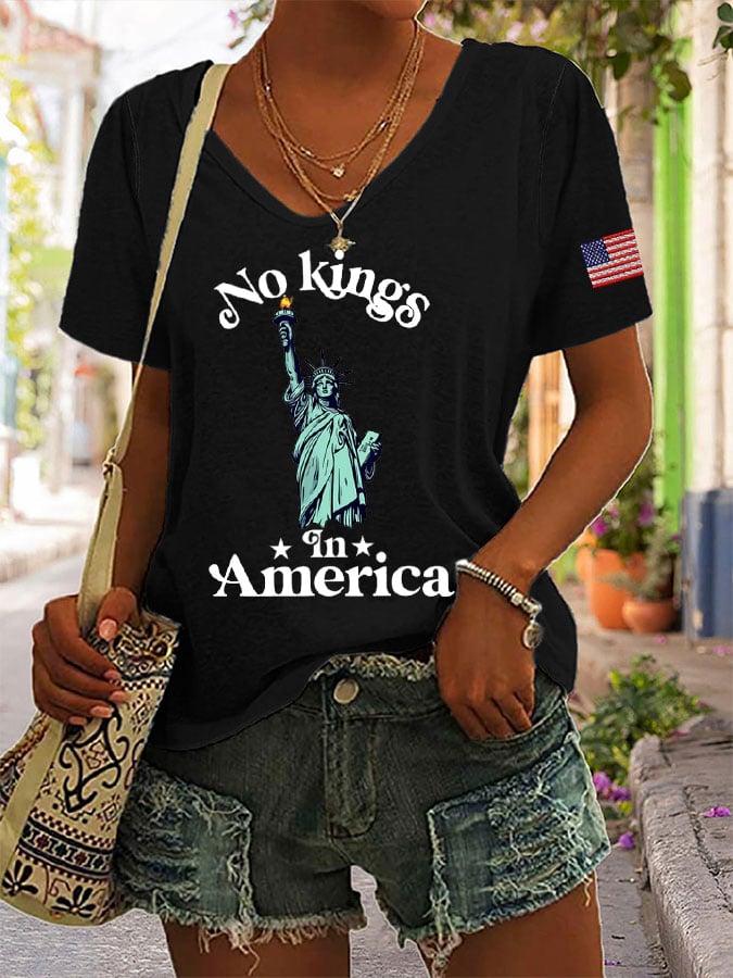 🔥Buy 3 Get 15% Off🔥Women's Independence Day FDT NO KINGS IN AMERICA Printed Casual T-Shirt
