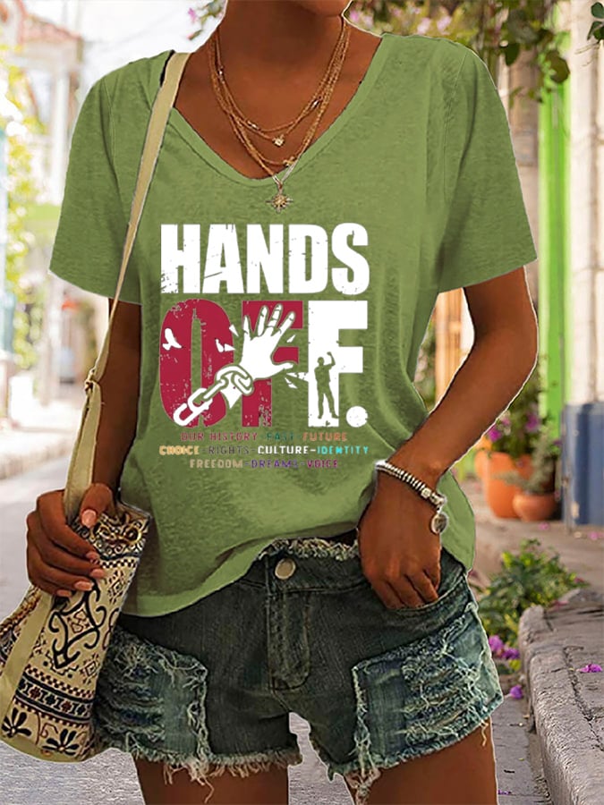 🔥Buy 3 Get 15% Off🔥Women's Hands Off Protest Printed V-Neck T-Shirt