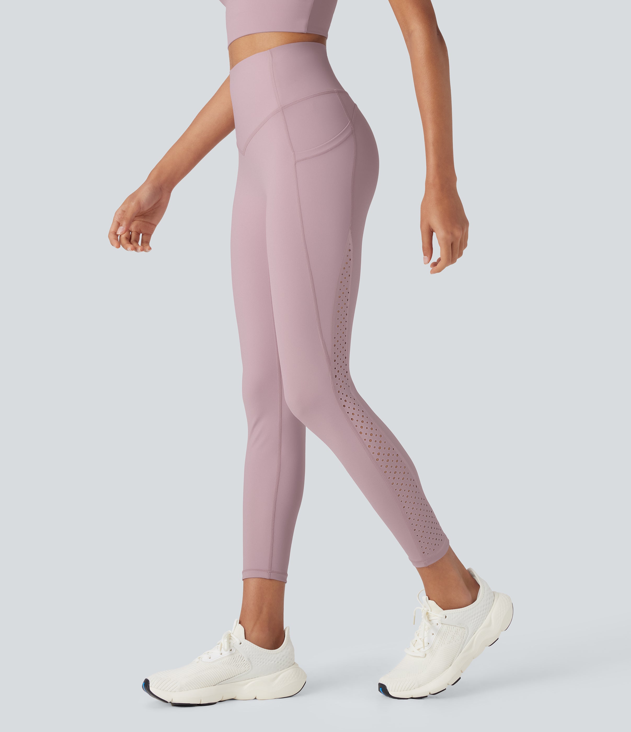 UltraSculptTM Cool Quick Dry SoCinched High Waisted Tummy Control Ventilation Perforated Yoga Leggings with Pockets-UPF50+