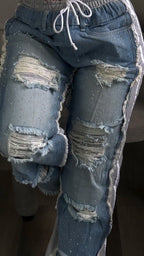 Womens Spliced Scratches and Diamond Casual Jeans