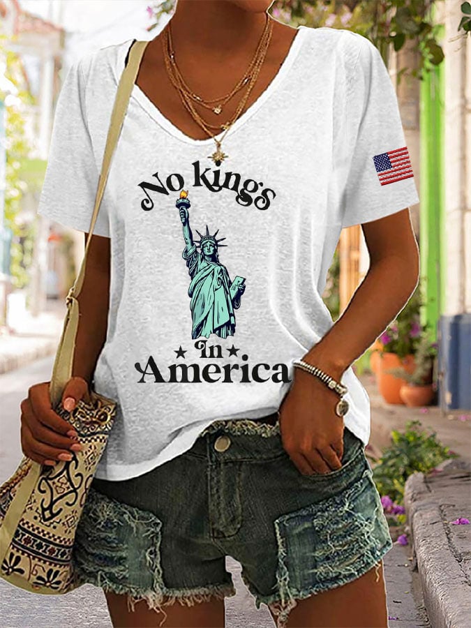 🔥Buy 3 Get 15% Off🔥Women's Independence Day FDT NO KINGS IN AMERICA Printed Casual T-Shirt