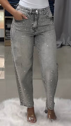 Ladies Washed and Rhinestone Casual Jeans