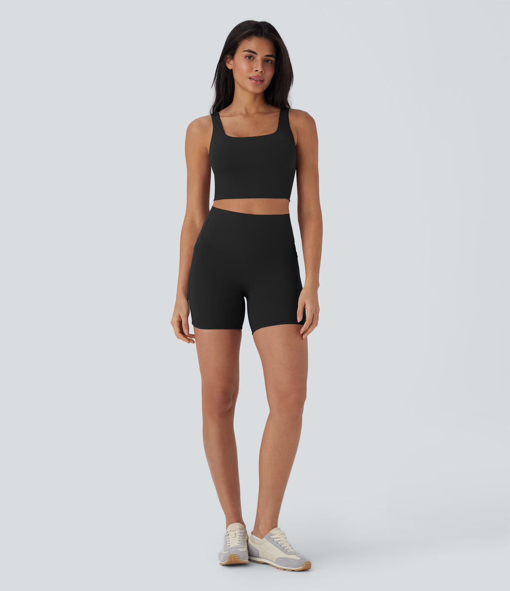 UltraSculptTM Cool Quick Dry SoCinched High Waisted Tummy Control Shaping Yoga Biker Shorts 5'' with Pockets-UPF50+