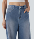 FlexTM Mid Rise Washed Casual Baggy Jeans with Pockets