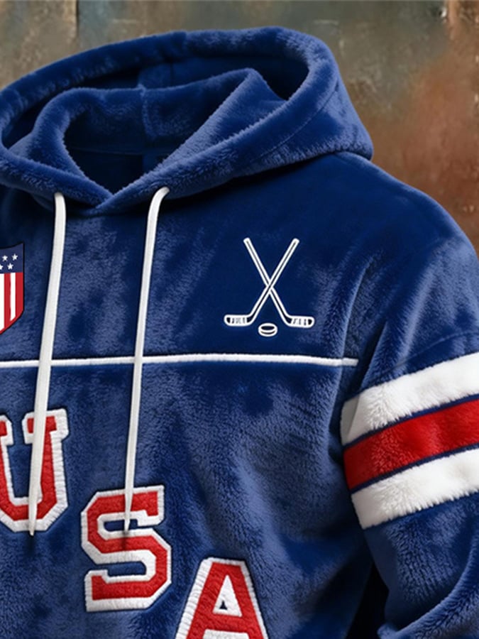 Retro Men's USA Ice Hockey Print Hoodie