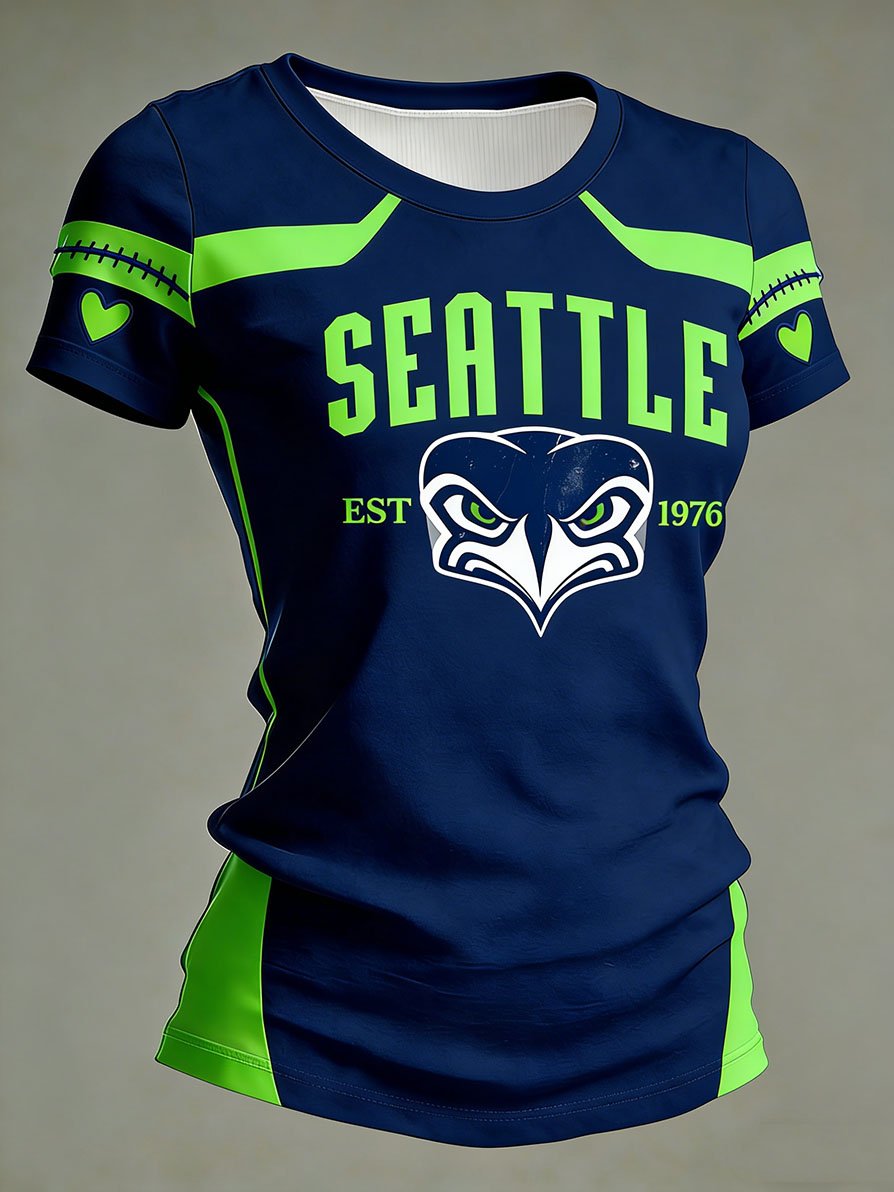 Women's Fashion Seattle Football Fan Crew Neck T-Shirt