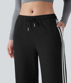 Low Rise Drawstring Color Block Snap Waffle Casual Wide Leg Pants with Pockets