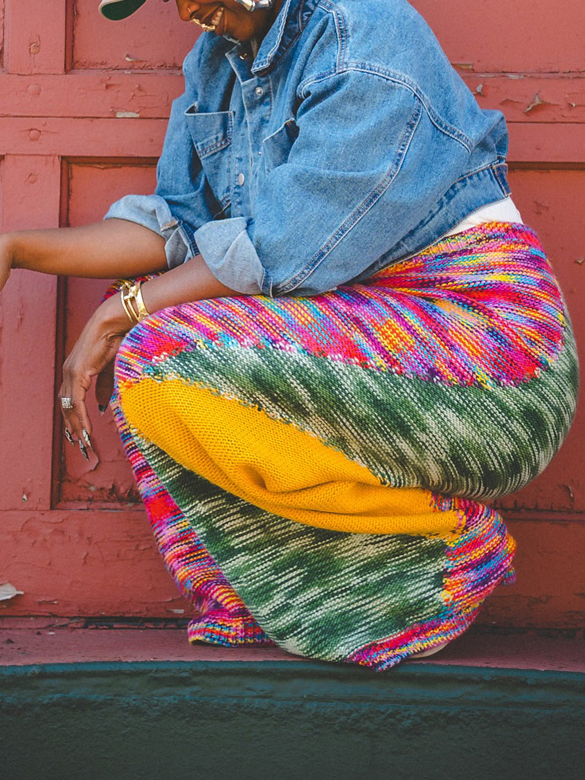 Casual Colorful Knit Paneled Pants