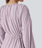 Long Sleeve Lace Up Drawstring Work Blouse
