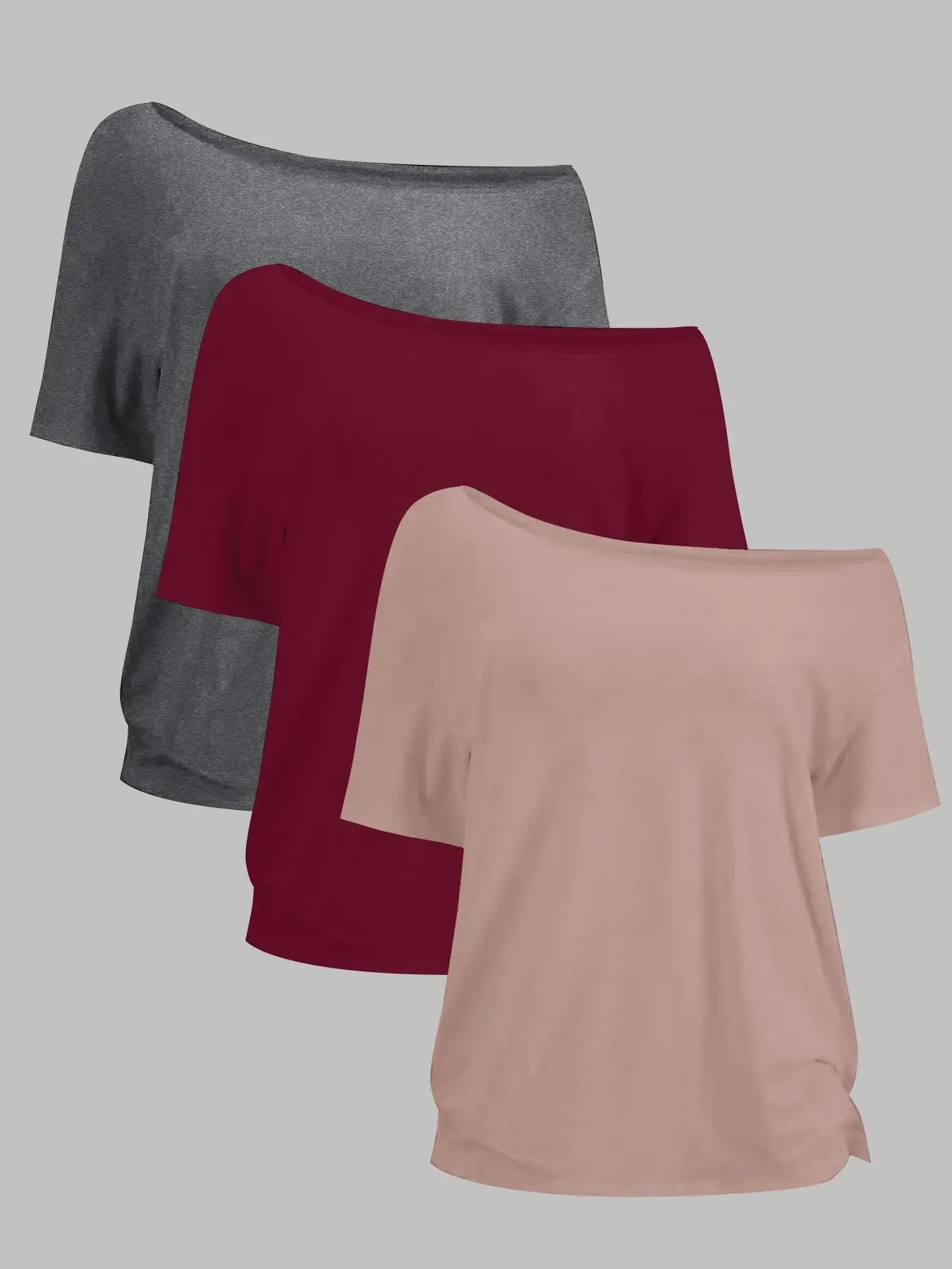 Women's Plus Size 3-Pack One-Shoulder Loose Fit Short Sleeve T-Shirts, Casual Solid Color Basic Tops, Comfortable and Stylish Tees