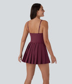 BreezefulTM Pleated Adjustable Buckle 2-in-1 Micro Mini Quick Dry Casual Slip Dress with Pocket-Easy Peezy