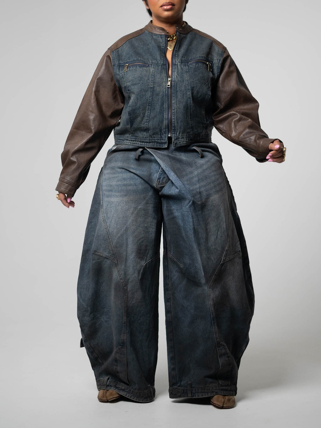 Fashion Asymmetric Placket Cocoon Silhouette Washed Jeans