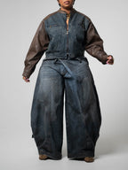 Fashion Asymmetric Placket Cocoon Silhouette Washed Jeans