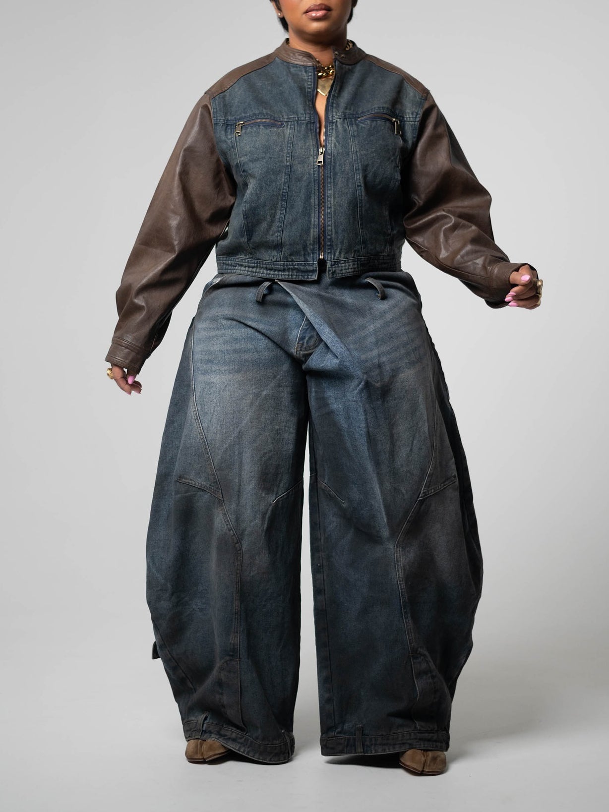 Fashion Asymmetric Placket Cocoon Silhouette Washed Jeans