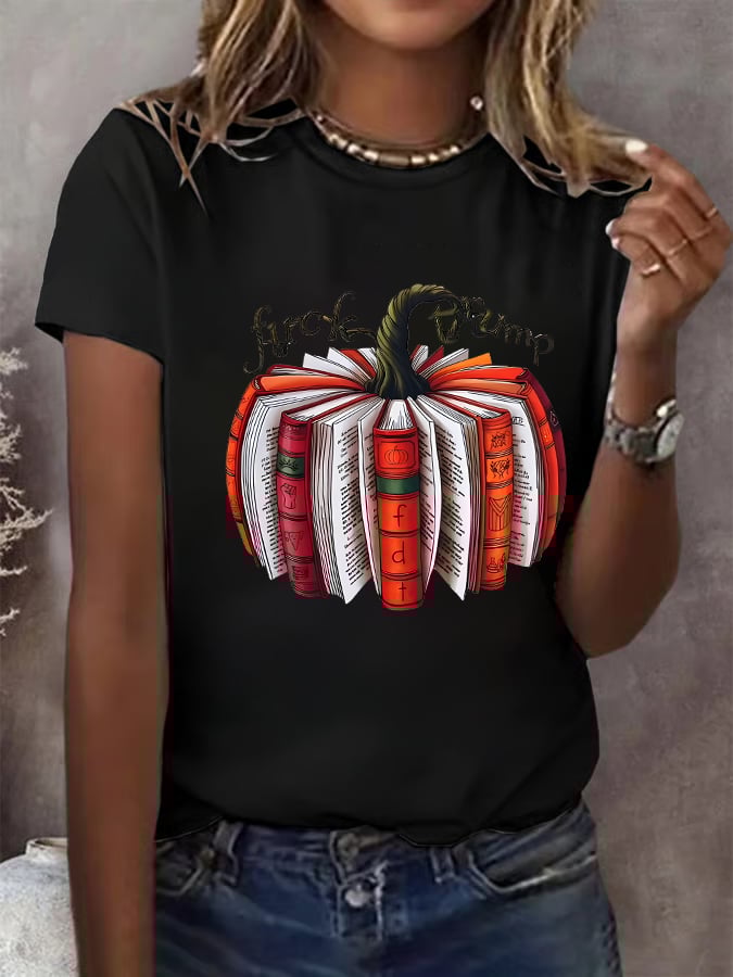 Women's  Fall Book Pumpkin DTF transfer - FDT, Fall Aesthetic print  T-Shirt