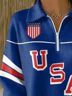 Retro USA Ice Hockey Zipper Print Sweatshirt