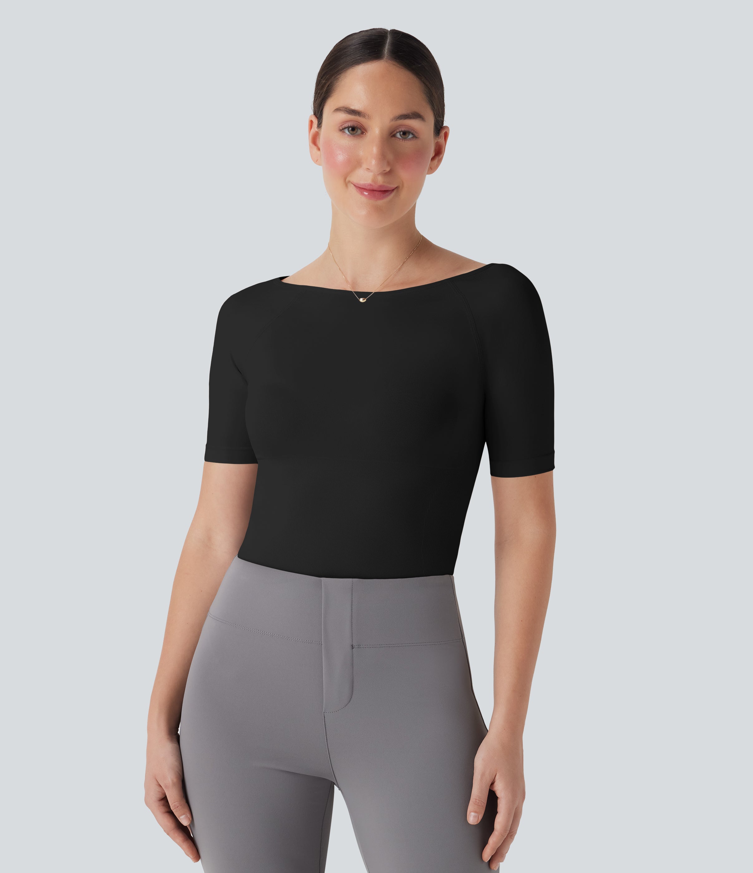 Seamless Flow Smoothing Boat Neck Adjustable Leg Straps Work Bodysuit-Easy Peezy