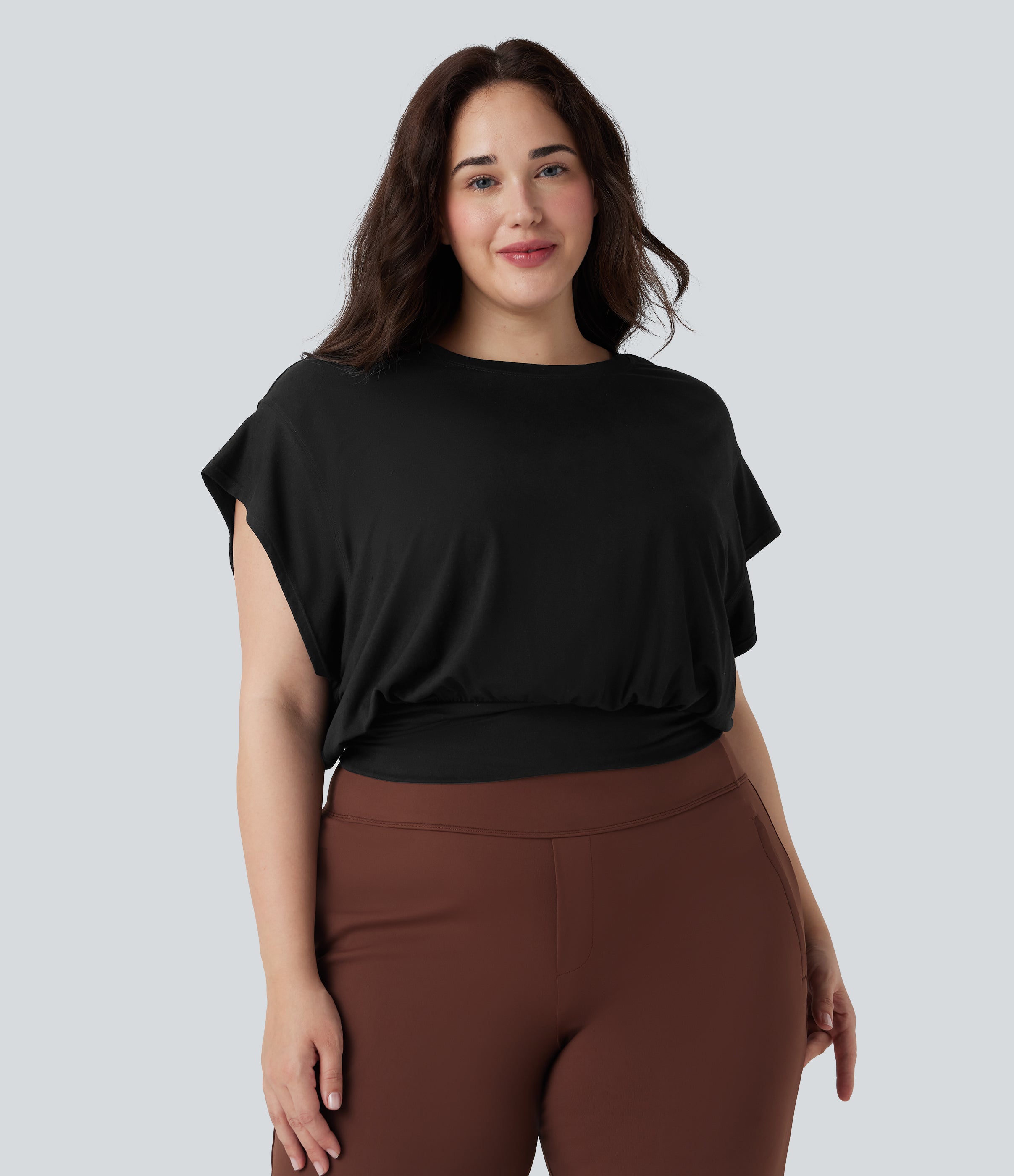 Round Neck Short Batwing Sleeve Work Plus Size T-Shirt