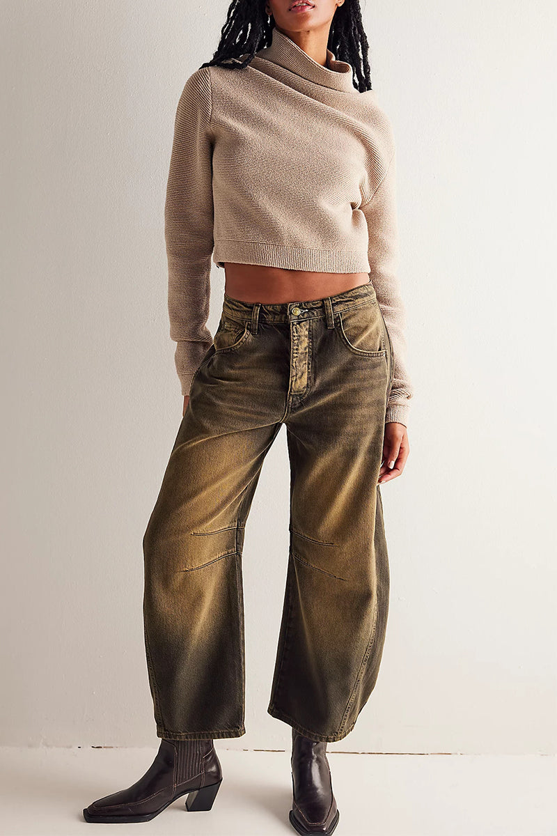Women Casual Loose Mid-Rise Tube-Cut Jeans