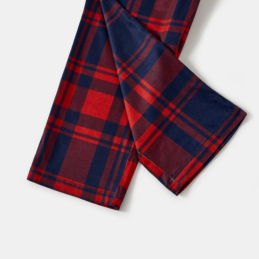 Christmas Family Matching Pajamas-Navy & Red Plaid Pjs Set with "We Are Family Christmas 2025" Colorful Slogan Print