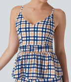 Ruffle Hem Plaid Cool Touch Yoga Cami Top