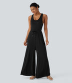 U Neck Racerback Drawstring Casual Jumpsuit with Pockets