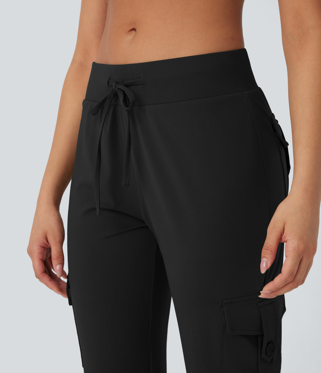 Low Rise Drawstring Casual Bootcut Cargo Pants with Pockets
