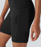 UltraSculptTM Cool Quick Dry SoCinched High Waisted Tummy Control Hiking Biker Shorts 7'' with Pockets-UPF 50+