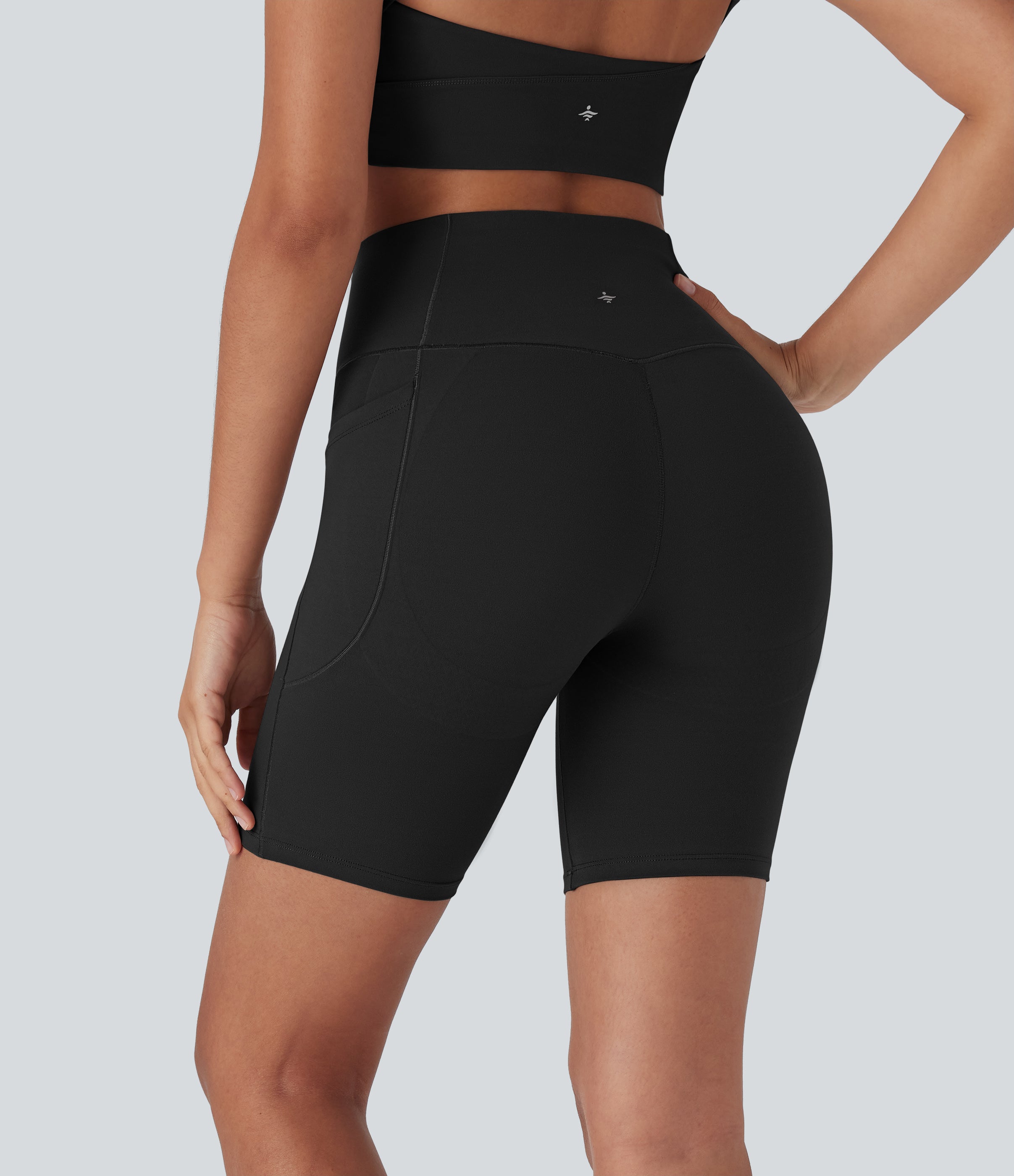 UltraSculptTM High Waisted Crossover Tummy Control Butt Lifting Yoga Biker Shorts 7'' with Pockets