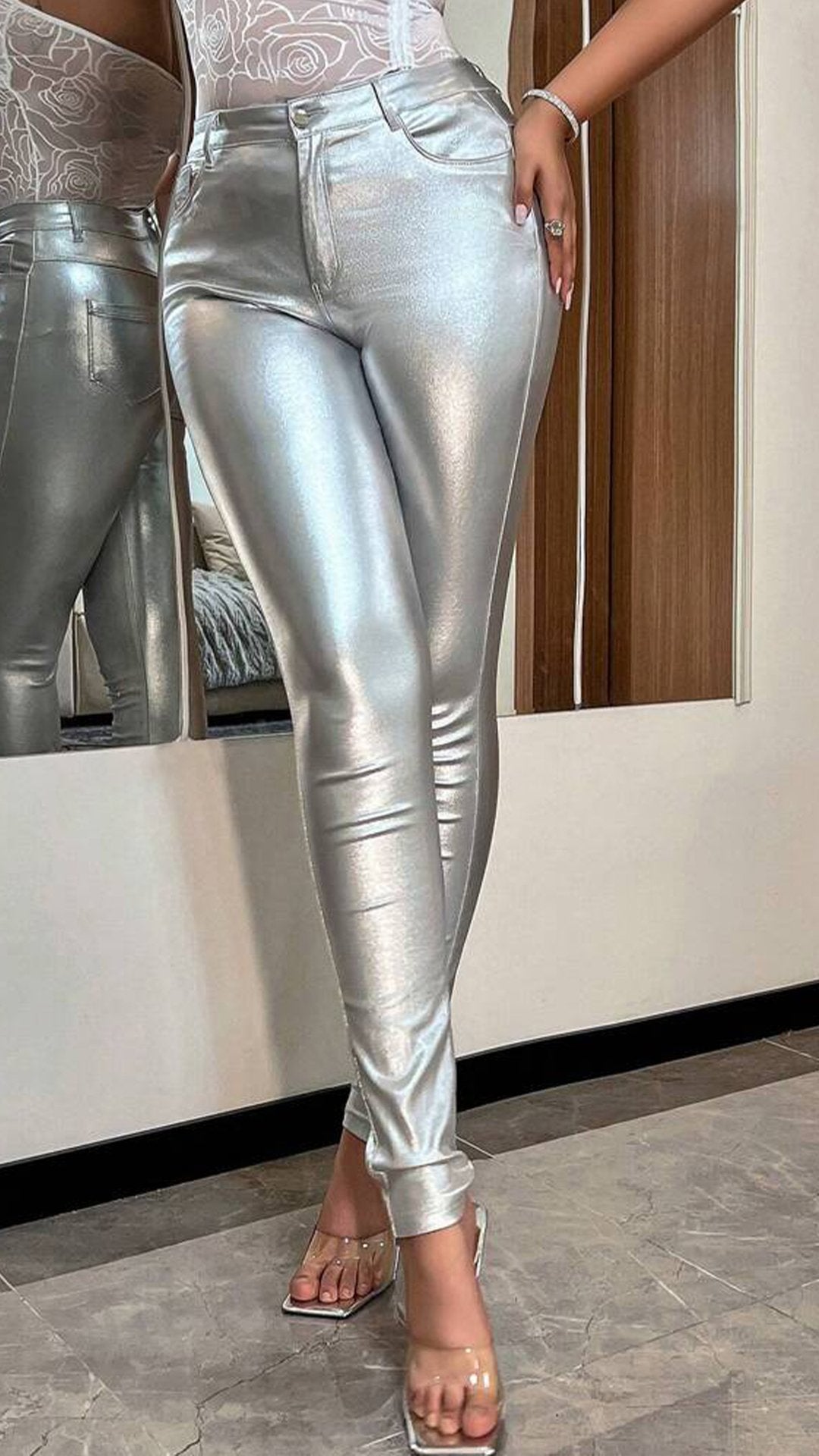 Women's Straight Slim Casual All-match Leather Pants