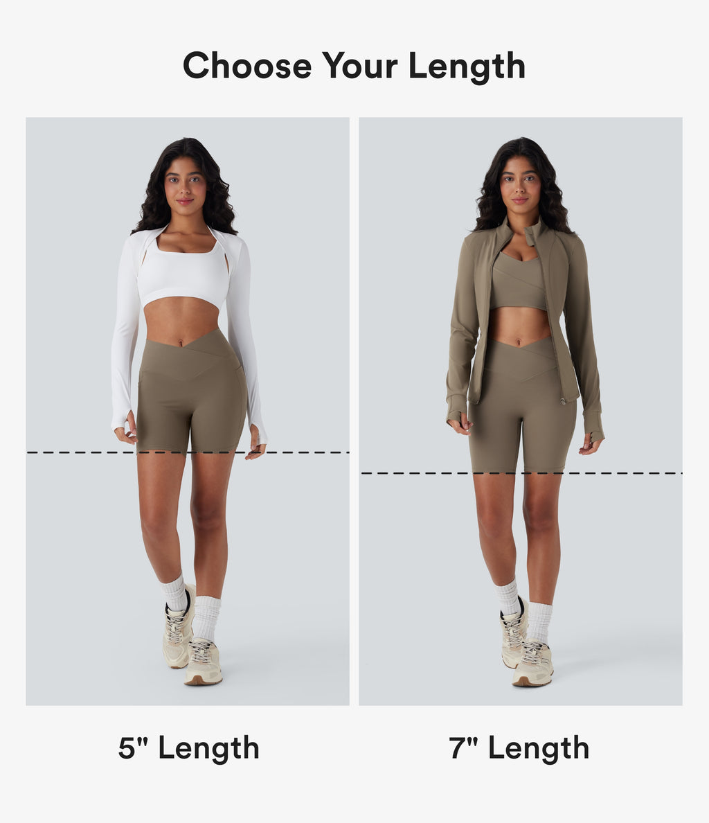 UltraSculptTM High Waisted Crossover Tummy Control Butt Lifting Yoga Biker Shorts 7'' with Pockets